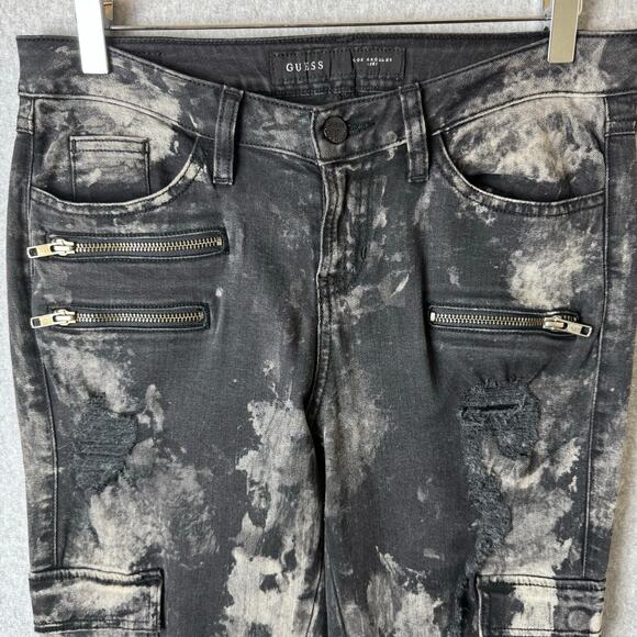 Guess Cargo Jeans Women’s 29 Thrashed Emo Punk Biker Stretch Ankle Zippers - Picture 9 of 16